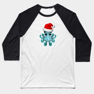 Blue Baby Octopus Wearing a Santa Hat Baseball T-Shirt